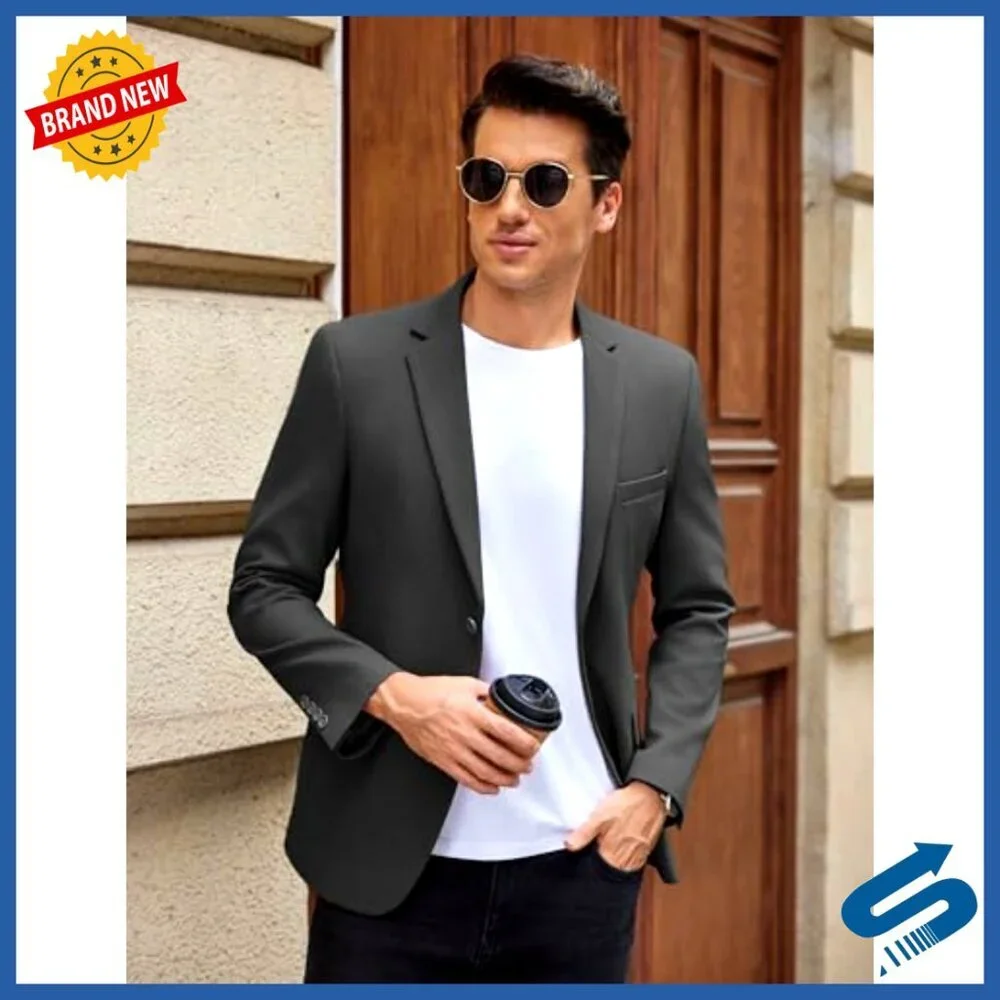 Slim Fit Blazer Sport Coat Lightweight Polyester Business Casual Jacket